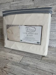 Chateau 4 Piece Lace Queen Sheet Set Ivory Easy Care Wrinkle Resistant Polyester