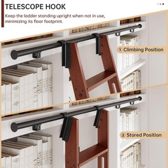 10FT Rolling Library Ladder Hardware Kit,350Lb Capacity,Telescopic Hook & Bottom