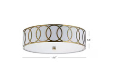 JONATHAN Y Aubrey 3-Light 15.5 in. Brass Gold Metal Flush Mount