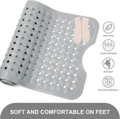 Extra Large Non-Slip Bath Mat 40×16, Machine Washable with Drain Holes, Gray