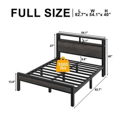 Full/Queen/King Metal Bed Frame with Storage Headboard and Charging Station