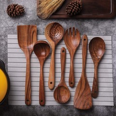 Wooden Non-Stick Kitchen Pan Toolset 7 Pieces Set, Natural Kitchen Utensils S…