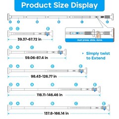 Tension Curtain Rod，40-166IN(3.33-13.83Ft) One-Click Fast Extension Rod Easy …