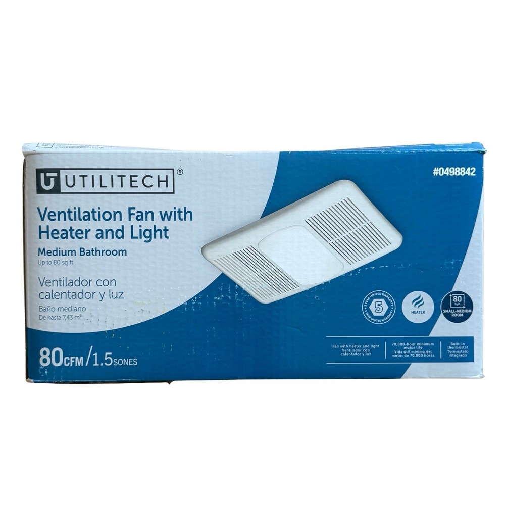 Utilitech Heater 1.5-Sone 80-CFM White Lighted Bathroom Fan/Heater #0498842