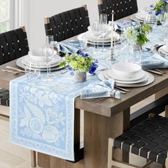 WILLIAMS-SONOMA Vintage Floral LIGHT BLUE Jacquard Table Runner 18.5 x 108″ NWT