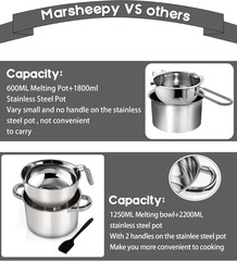 Double Boiler Pot Set 1250ml Chocolate Melting 304 Stainless Steel Bowl