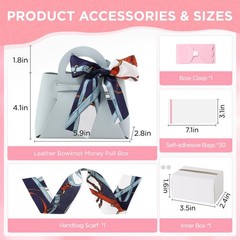 2 PCS Blue Leather Money Pull Box For Cash With Ribbon And 30 PCS Bags