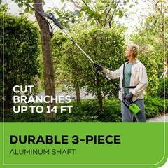 Greenworks 80V 10″ Cordless Pole Saw PS80L210, w/ 2Ah Battery and Rapid Charger