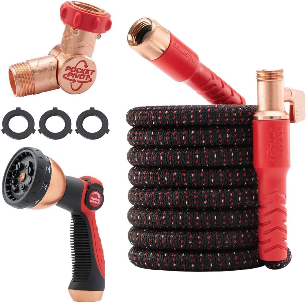 Pocket Hose Ballistic 50 FT Expandable Garden Hose w/Pocket Pivot Swivel Connect