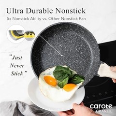 CAROTE Nonstick Frying Pan Skillet,12″ Non Stick Granite Fry Pan with Glass Lid