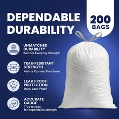 Plasticplace 8 Gallon White Trash Bags, 0.7 Mil, 200 Case