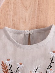 Children’s Floral Embroidered Striped Top and Bottom Set