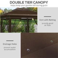 12′ x 12′ Backyard Party Cabana Gazebo w/ 3-Level Adjustable Height, Dark Brown