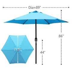 7.5 ft Outdoor Market Patio Umbrella with Crank, 6 Ribs, Sky Blue