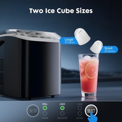 Portable Ice Maker – 9 Cubes in 6 Mins, 26.5lbs/24Hrs, Scoop & Basket, Home Bar