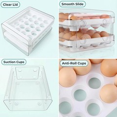 Zagtag Egg Holder for Fridge 2 Tier 40 Egg Organizer Clear Storage Tray