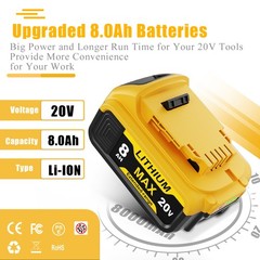 6Pack For DeWalt 20V 20 Volt Max 8.0AH Lithium Ion Battery DCB206 DCB205 DCB204