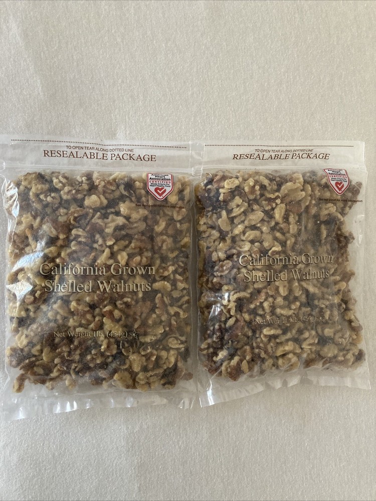 Shelled Walnuts California Grown Product Of USA Selma CA Net Wt 1 Lb X 2
