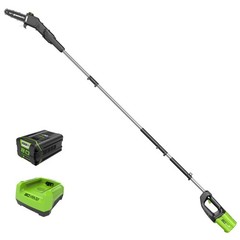 Greenworks 80V 10″ Cordless Pole Saw PS80L210, w/ 2Ah Battery and Rapid Charger