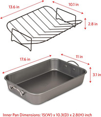Roasting Pan Nonstick 11X15 – Heavy Duty Metal Bakeware Dish with Rack – Large O