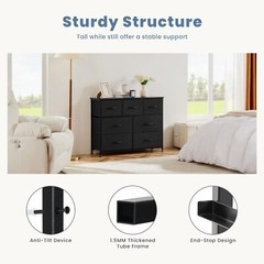 Black 7 Drawers Dresser Bedroom Fabric Chest of Drawers Organizer Storage Tower
