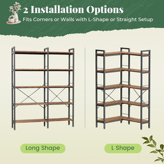 Huuger 5 Tier Bookshelf, L Shaped Corner Bookshelf with 10 Open Shelves, 49.4 In