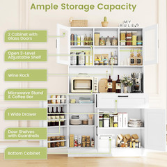 Pantry Cabinet, White Kitchen Storage Cabinet with 4 Doors and Shelves, Kitchen