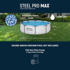 Bestway Steel Pro MAX 10’x30″ Round Above Ground Outdoor Swimming Pool with Pump