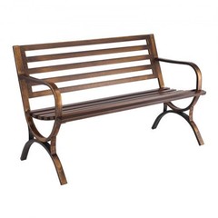 Outdoor Bench, 50 inch, Carbon Steel Metal Frame with Slatted Pattern Backrest