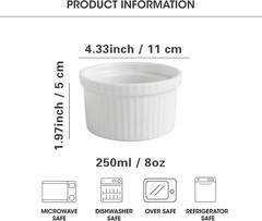 Ramekins 8 Oz Oven Safe – Baking Bowls Set of 6, Ceramic Creme Brulee Ramekins,