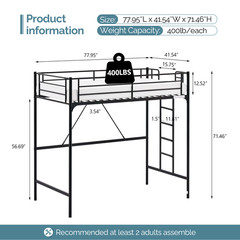 Loft Bed Twin Loft Bunk Bed Frame with Stairs Flat Ladder Rung for Kids Adults