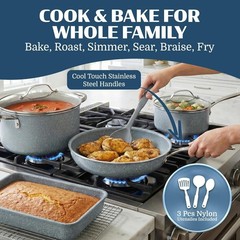 Granitestone 20 Pc Pots and Pans Set Nonstick Ceramic Cookware Set, Gray