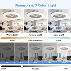 Modern Low Profile Enclosed Led Ceiling Fan 3 Colors Dimmable 6 Speeds Timing