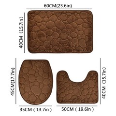 3PC Non Slip Memory Foam Bathroom Rug Set Pebble Stone Bath Mats US