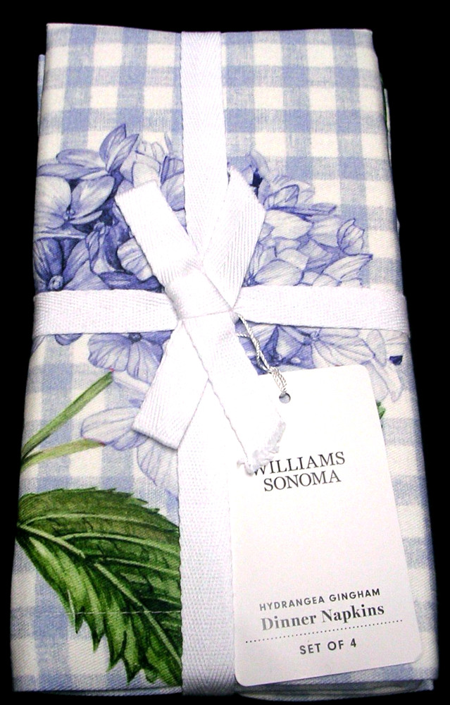 WILLIAMS SONOMA HYDRANGEA GINGHAM NAPKINS 100% COTTON TWILL SET OF 4 FOUR NWTAG