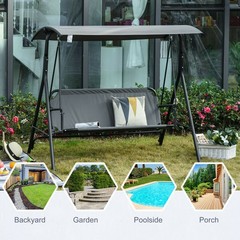 3-Seat Outdoor Patio Swing Bench with Stand Sun Shade Canopy for Adults Porch
