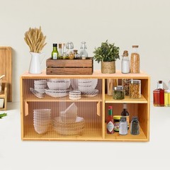 Kitchen Pantry Cabinet, Wall Mount or Countertop Sideboard with Glass Doors,