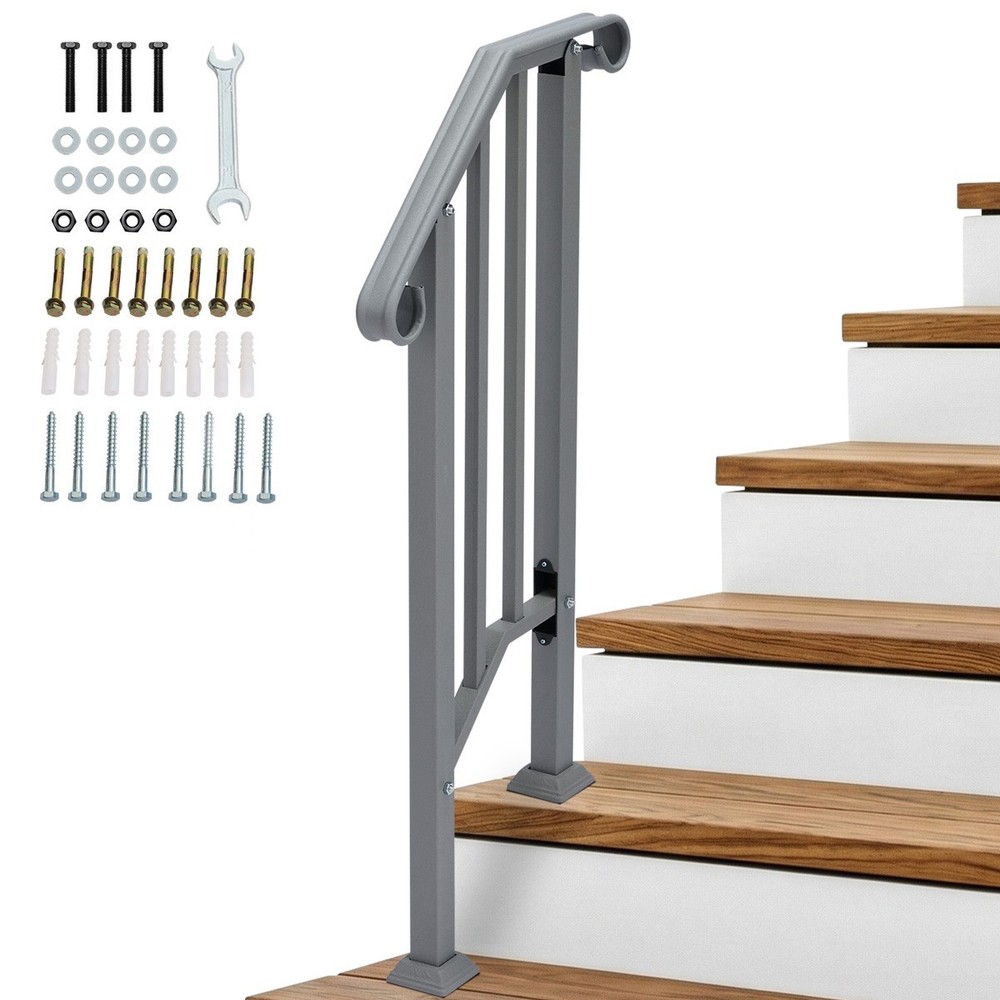 Adjustable Outdoor Stair Railing Iron Silver for 2/3/4/5 Steps Safer Grip NEW