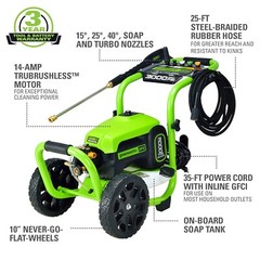 Greenworks Pro 3000 Psi Electric Pressure Washer GPW3001 25Ft Hose 35Ft Cord 5No