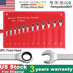 12Pc 8-19mm Metric Fixed Head Ratcheting Wrench Combination Spanner Tool Set