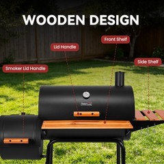 Royal Gourmet Charcoal Grill with Offset Smoker,Side Table and Front Table,Black