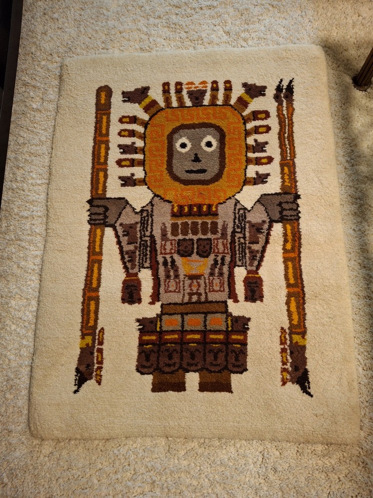 Vintage Native South American Ecuador Wool Rug Wall Hanging 44×32″