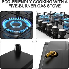 36 Inch Gas Stove Built-in Gas Cooktop Tempered Glass Gas Hob NG/LPG Convertible