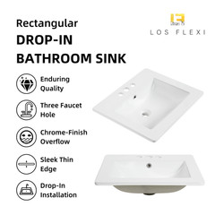 21″x18″ White Drop-In Bathroom Sink Ceramic Rectangular 4″ Centerset Faucet Hole