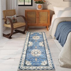 Blue Oriental Floral Medallion Runner Rug