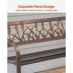 Outdoor Bench, 50 inch, Carbon Steel Metal Frame with PVC Floral Pattern Backre