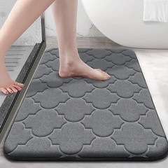 Embossed Bathroom Bath Mat Non Slip Absorbent Thick Sponge Rug 50x80cm Gray