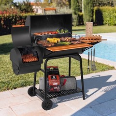 Royal Gourmet Charcoal Grill with Offset Smoker,Side Table and Front Table,Black