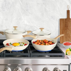 Nonstick Ceramic Cookware Set, 7-Piece Cream White Non-Toxic Pots and Pans Set,