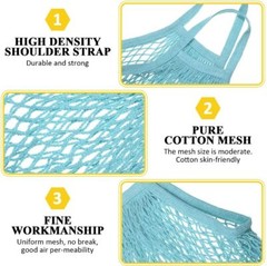 Reusable Cotton Mesh Grocery Bags Foldable Long Handle Net Tote Bag for Shopping